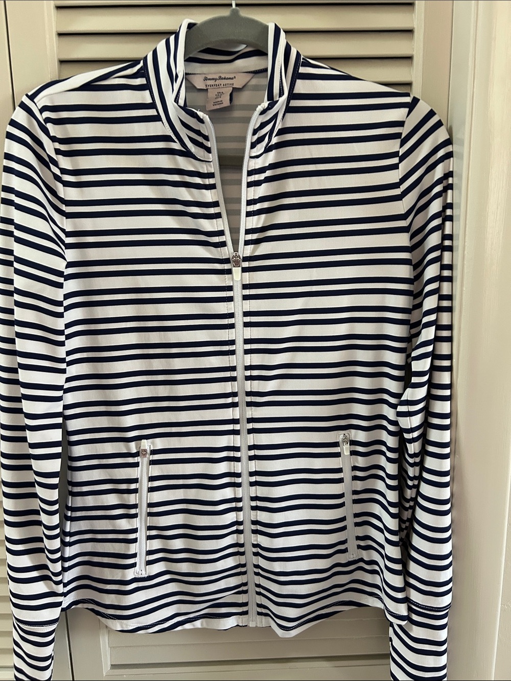Tommy Bahama White and Navy Striped Zip-Up Jacket